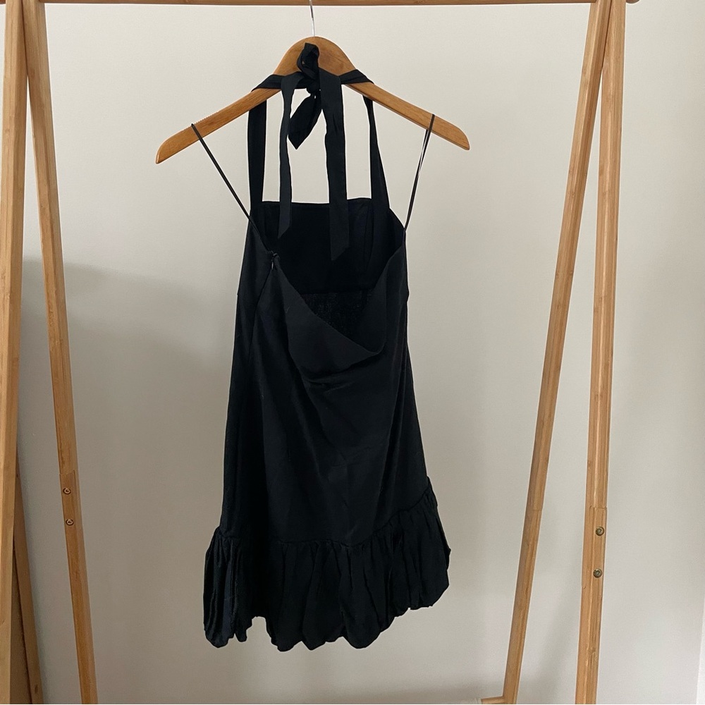 NWT Zara Linen Drop Waist Halter Neck Bubble Hem Mini Dress in Black - M - Picture 7 of 8
